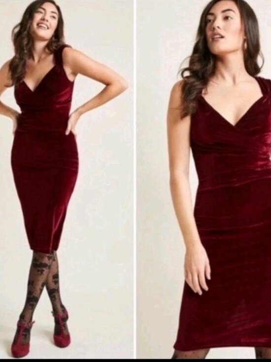 New Rock Steady Velvet Sheath Dress Midi Sleeveless Burgundy 3X - Picture 1 of 10